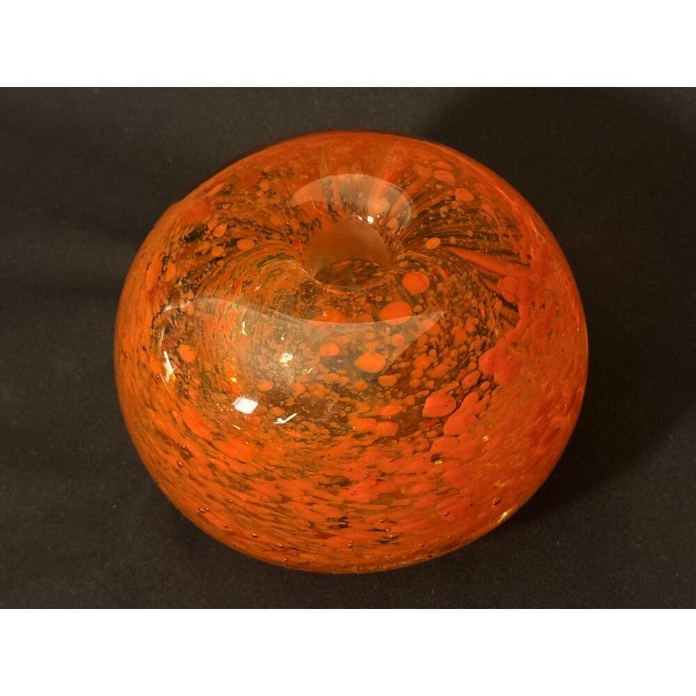 Vintage Orange Splatter Art Glass Rose Bowl Vase
